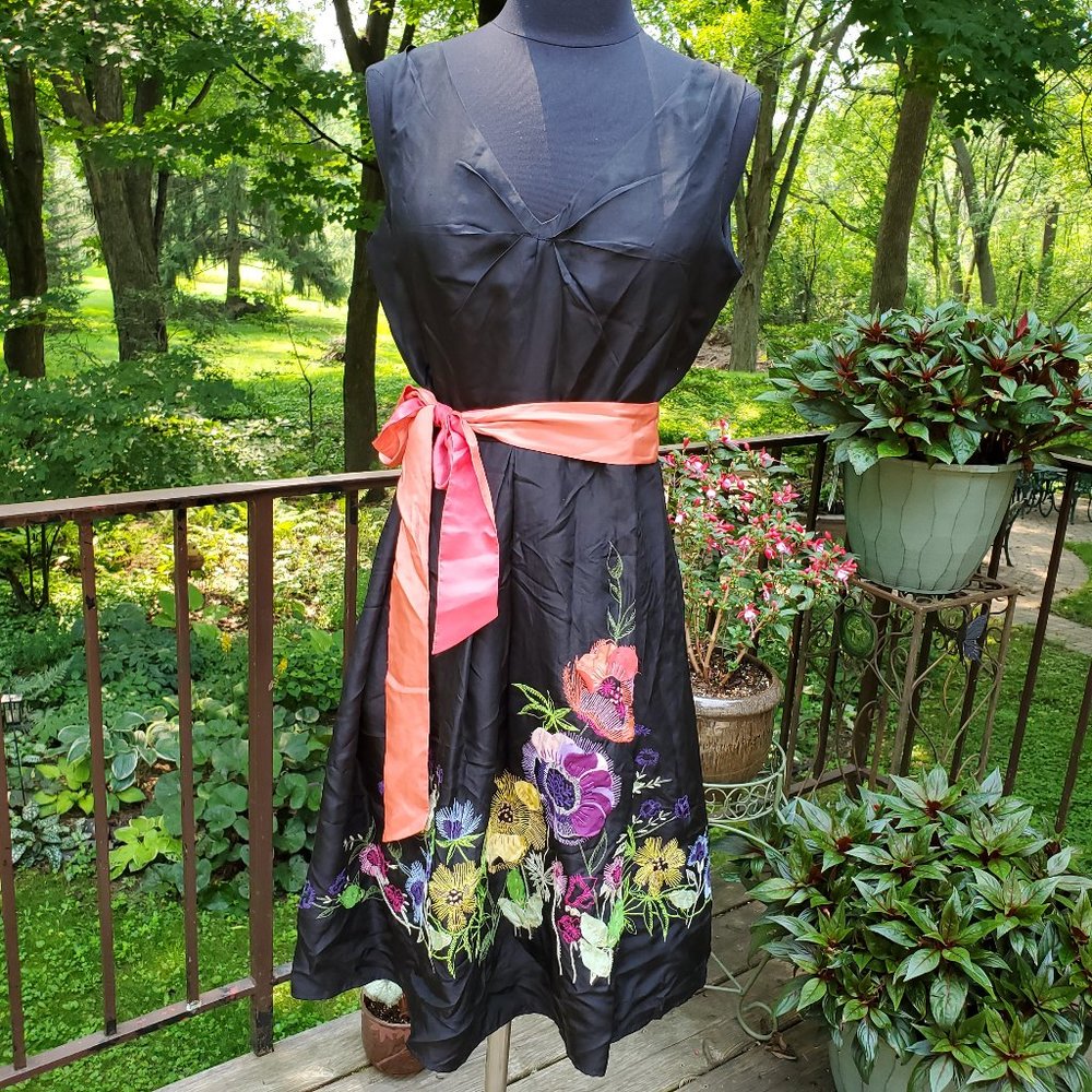 Anthro Yoanna Baraschi Silk Floral Applique Dress